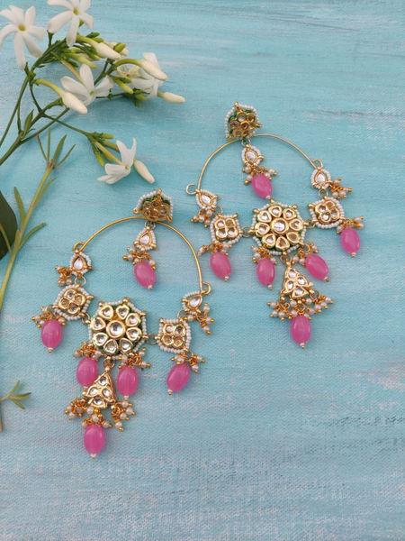 Baby Pink Big Kundan Bali Earrings