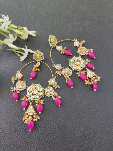 Pink Big Kundan Bali Earrings