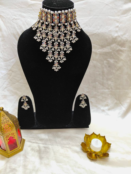 Deepti Red And Blue Meenakari Necklace, Navratri Jewellery Boho