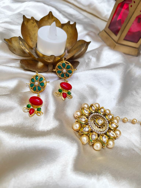 Red And Green Earrings, Amrapali Earrings, Festival Jewellery