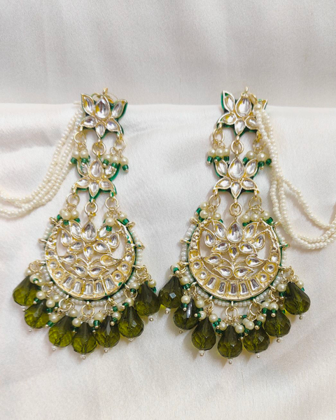 Mehandi Green Chandbali, Green Lotus Chandbali, Kundan Chandbali