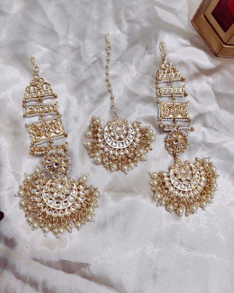 Chandbali Tikka Set, Kundan Chandbali Earrings With Tikka