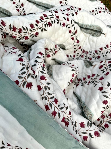 handcrafted reversible mashroo double quilt with filler - Rustic Ruby main image 1