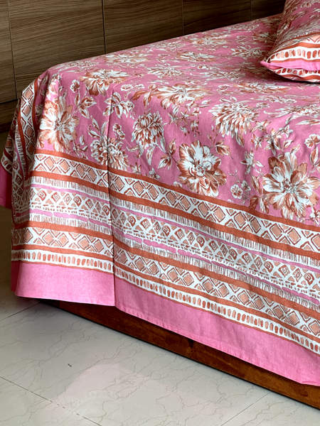 Basant Bela Gulabi Queen Size Cotton Bedsheet