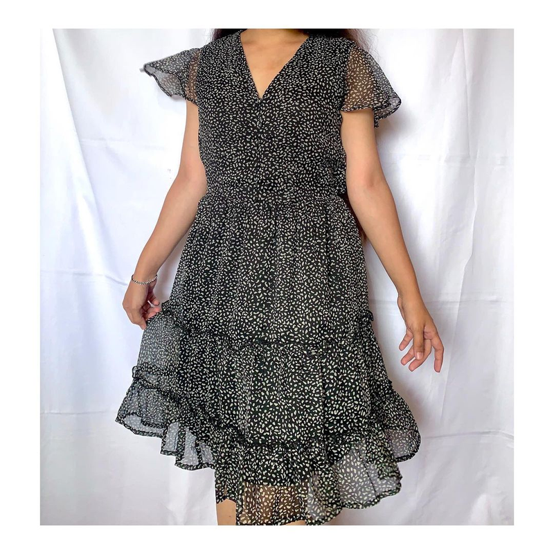leopard print fit & flare ruffle dress