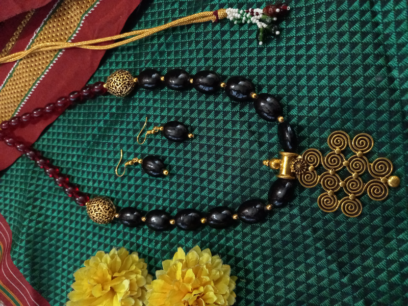 14K Yellow gold beaded necklace with jade and onyx - Kitsinian Jewelers