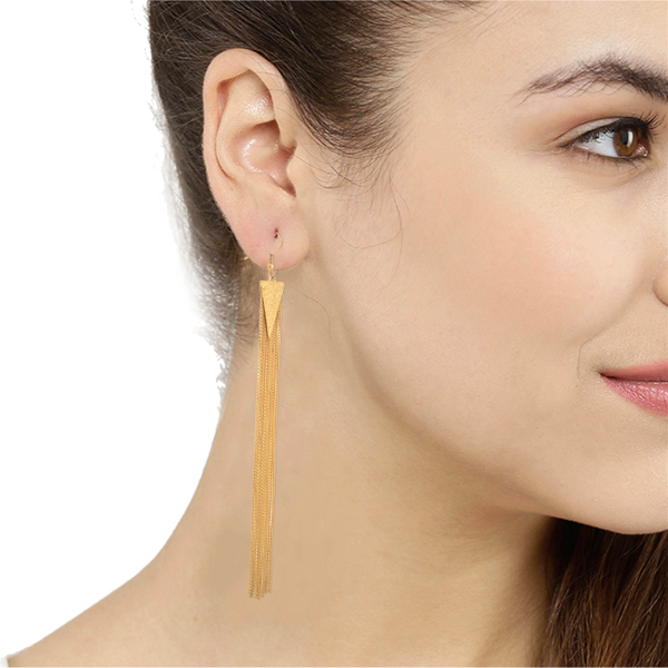 Zephyrr Fashion Chain Tassel Long Earrings Gold Polish Party Wear