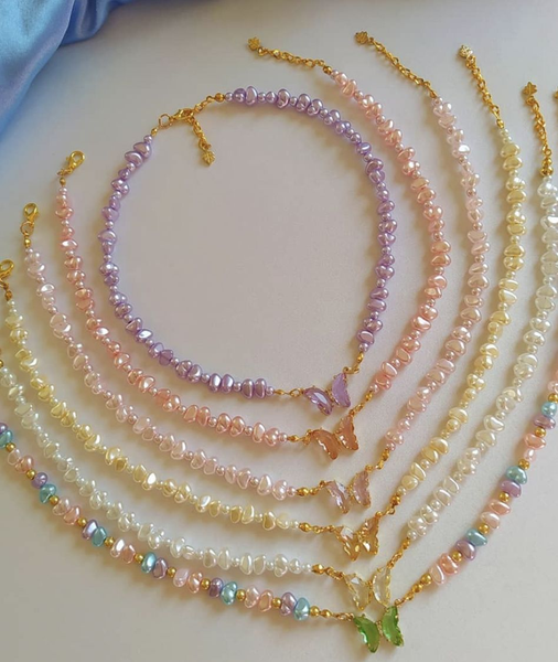 Pearl Crystal Butterfly Necklace