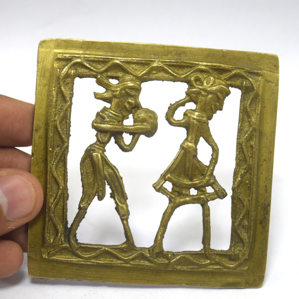 Vintage Brass Dhokra Art Wall Decorative Tribal Couple Figure Frame