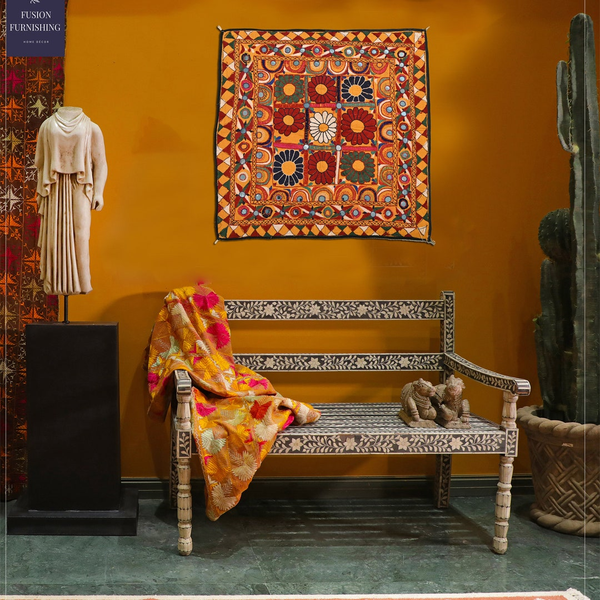 Tapisserie 70-80 ans travail de miroir multi-fils Gujarati