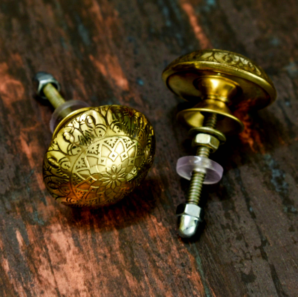 Floral Round Brass Drawer Knobs-Elegant Furniture and Cabinet Pull Handle  in Solid Brass Metal, Modern Cabinet Pulls and Knobs, set of 6