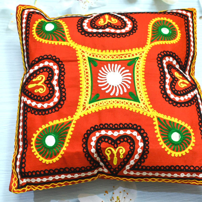 Traditional Gujarati Embroidery Cushion Case Floral Embroidered Cotton Cushion Case Decorative Sofa Sham Bed Pillowcase 16 Inch