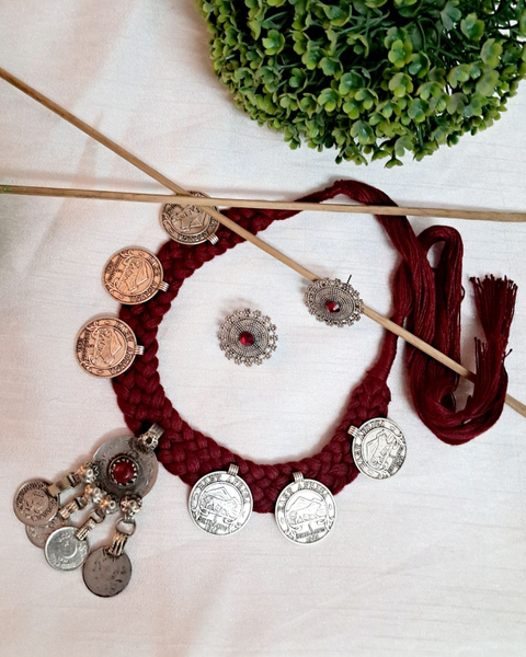 Ekani Mhaaya Afghani Coin Choker Necklace Set