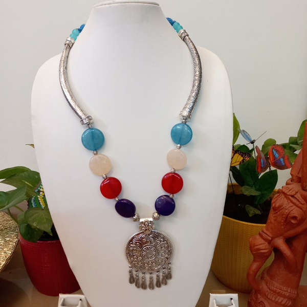 Ekani Zeenat German Silver Beads Handmade Hasli Necklace With Earring