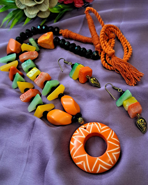 Ekani Rangita Multicolored Beads German Silver Handmade Necklace