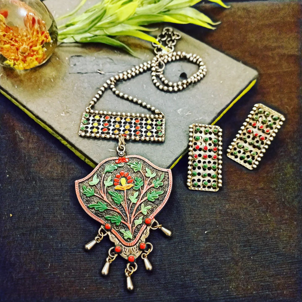 Ekani Swati Multicolored Silver Lookalike Meenakari Handpainted