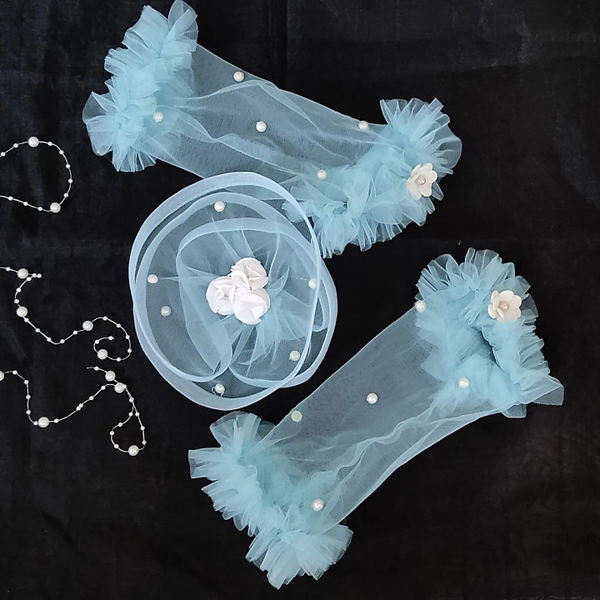 Sky Blue Fascinator And Gloves Set