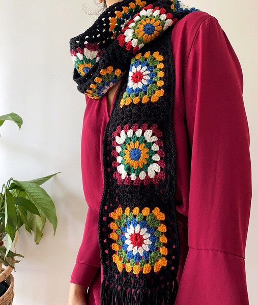 Crochet Multicolour Granny Square Scarf Muffler for Winters