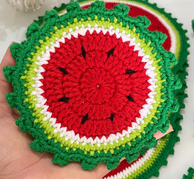 Crochet Watermelon Coasters Made From Cotton Yarn Design 2