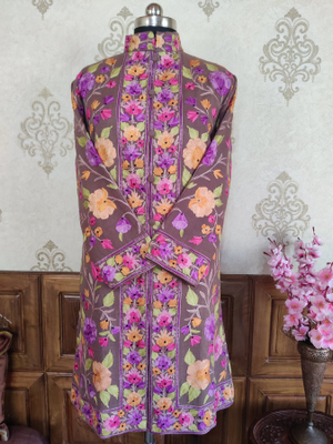 BEIGE KASHMIRI FLORAL EMBROIDERED COAT