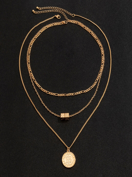 Men Gold-Plated Layered Coin Chain Necklace