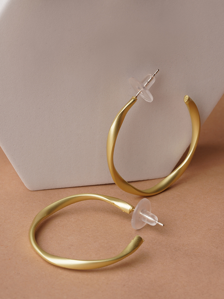 Matt Golden Thin Twisted Hoops Earrings Gold Plated Alloy For