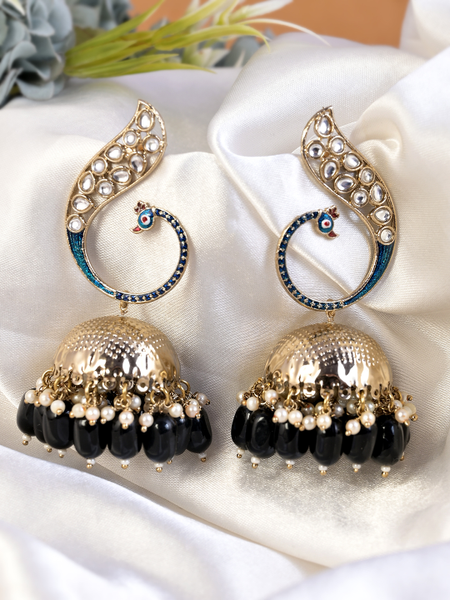 Peacock Meenakari Jhumka Earrings