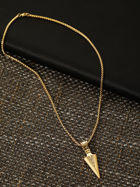 Men Gold-Plated Stainless Steel Arrowhead Pendant With Chain