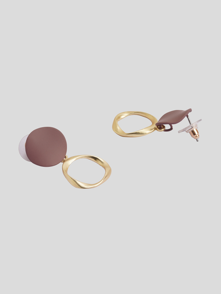 Brown Stud With Golden Circular Drop Earrings Gold Plated Alloy