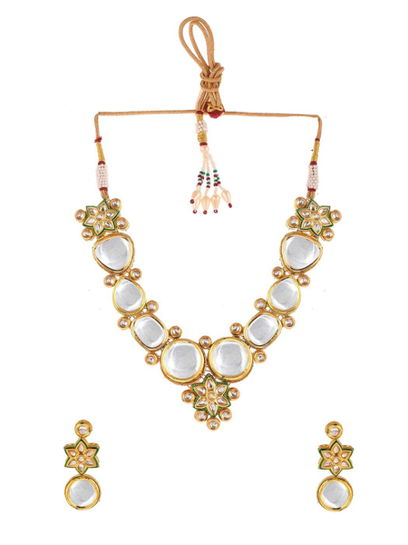 Gold-Plated White Kundan-Stone-Studded Jewellery Set