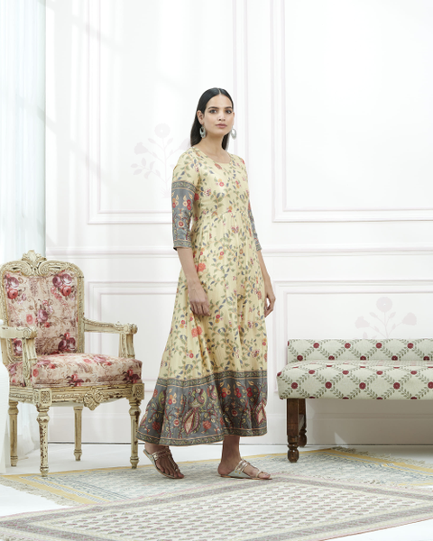 Gaji Silk Floral Printed Anarkali Kurta Gaji Silk Floral Printed Anarkali Kurta