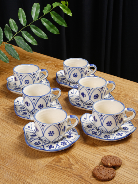 Shilpkara 'Moroccan Bloom' Handpainted Ceramic Coffee Mugs Tea Cup