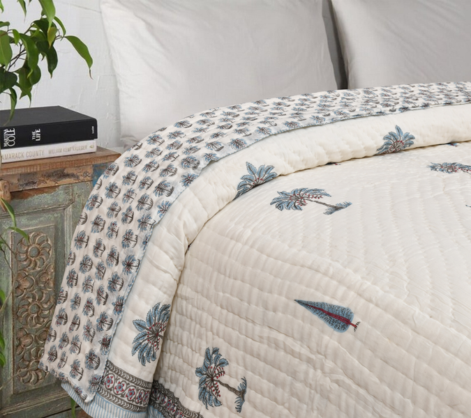 Aazon.co: Indian Jaipuri Blue Cotton Authentic Handade Reversible