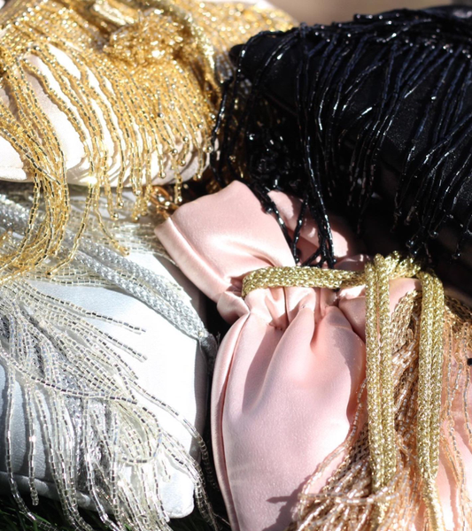 Womens Black Partywear Tassle Potli Bag