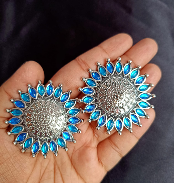 Oxidised Chandbali stud earrings combo