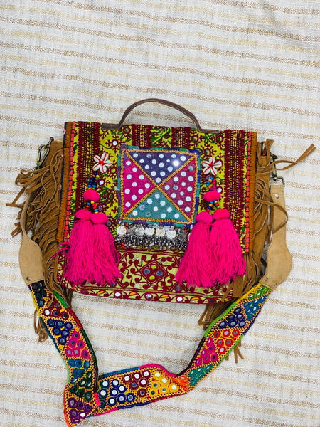 Banjara leather Flap Bag with banjara belt