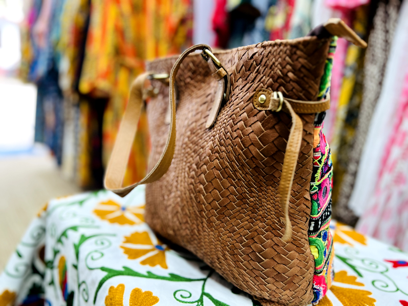 Banjara tote bag with Leather handles and back