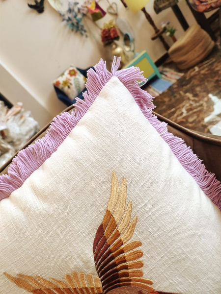 Bird Chicken Embroidery With Frill Cushion Cover
