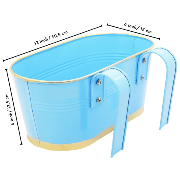 Oval Polka Sky Blue Railing Planter (Set of 6)