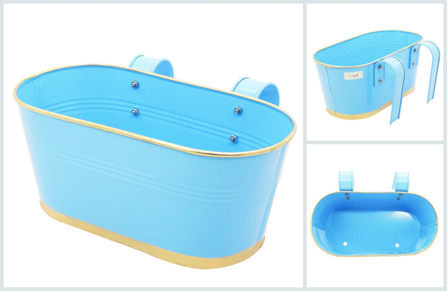 Oval Polka Sky Blue Railing Planter (Set of 3)