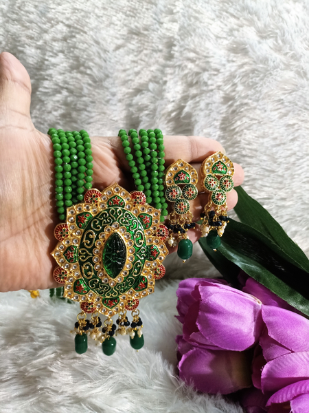 Green Meenakari Long Set