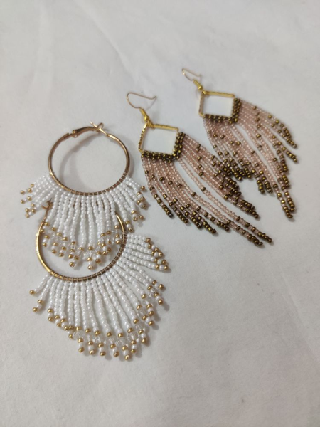 Beaded Fringe Hoop Earrings Big Black Earrings Beaded Fringe