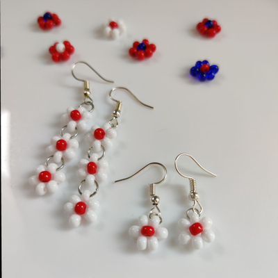 Beaded Flower Earrings Daisy Seed Bead Flower Seed Bead Earrings