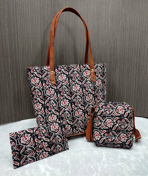 3 Piece Combo: Double Zip Jacquard Tote/Handbag, Wallet and