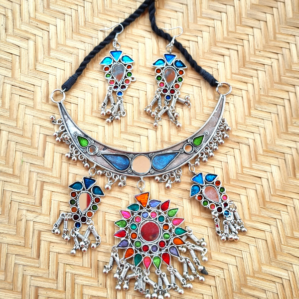 Afghani Multicolor Lightweight Choker with matching Earrings