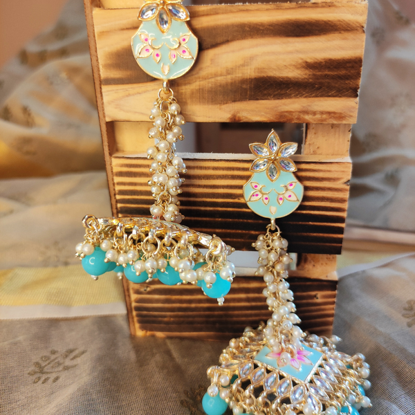 Sky Blue Long Meenakari Jhumka Earrings