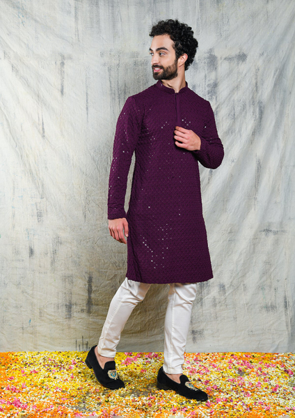 Wine Colour Trending Colours Of Kurta Pajama DARK WINE SEQUIN