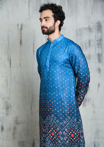 Babyhug Cotton Full Sleeves Kurta & Pyjama Set Bandhani Print- Indigo
