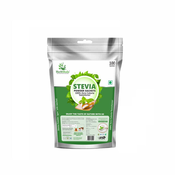Herbshala Stevia Sachets 100 Natural Zero Calorories Sweetener Stevia Leaves Extract Powder
