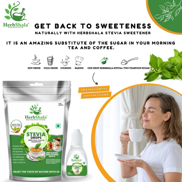 Herbshala Stevia Powder 200g , Stevia Drops 15ml & Stevia Sachets